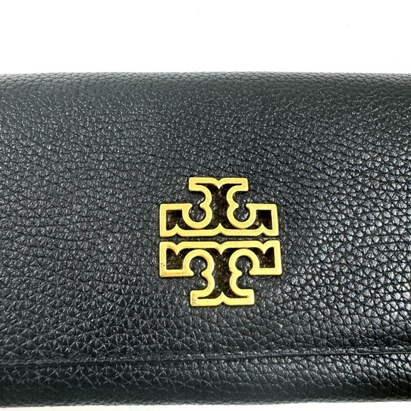 Tory Burch Britten Envelope Wallet Black Pebbled Leather - Picture 2 of 13